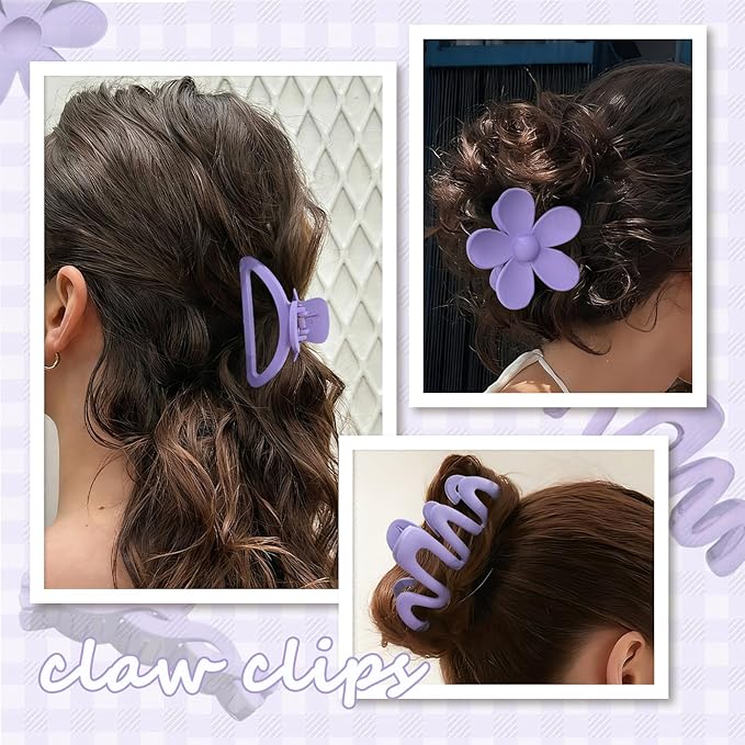 12 Pcs Claw Clips, Multi-Shapes Hair Clips for Women Girls, Non-Slip Large Jaw Claw Clips for Thick Thin Curly Hair Accessories (Purple)