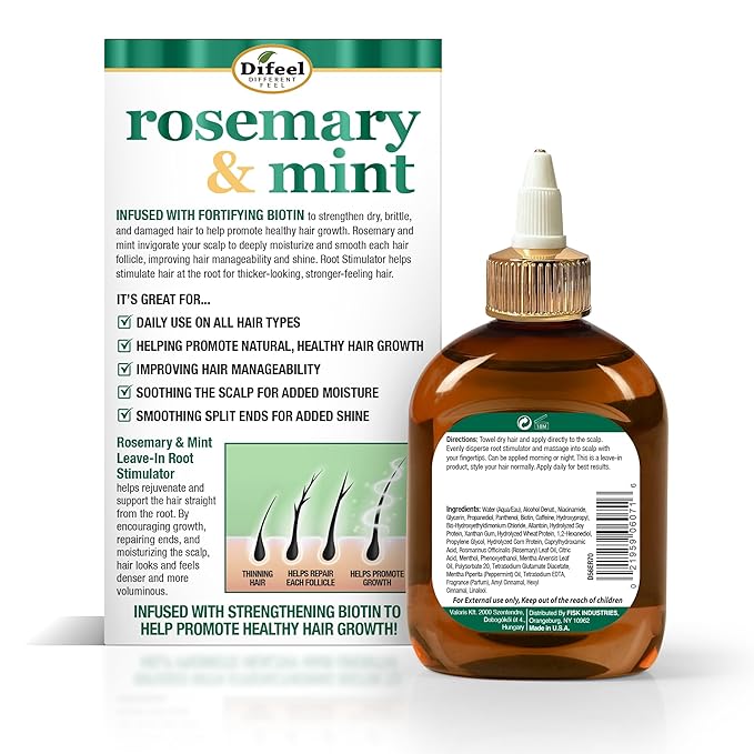 Difeel Rosemary and Mint Infused with Biotin - Root Stimulator 7.1 oz. - Hair Growth Scalp Treatment, Helps Strengthen & Prevent Shedding
