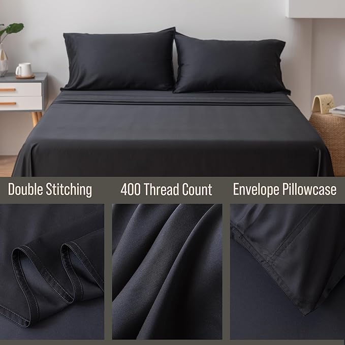 Bella Coterie | Luxury Bamboo Queen Size Pillowcase Set | 100% Organically Grown Bamboo Viscose | Ultra Soft | Cooling | 2 Pcs [Black]