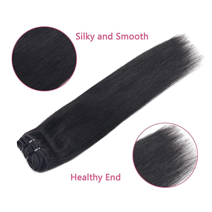 Clip on Hair Extensions Real Human Hair Clip ins 28 Inch Long Clip ins Remy Human Hair For Women Natural Straight Seamless Clip in Hair Extensions(28inch,#1B)