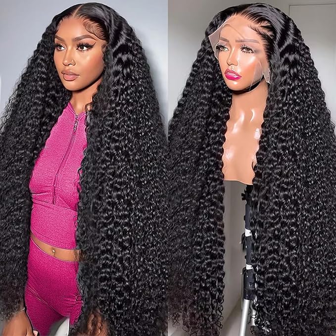 13x6 Lace Front Wigs Human Hair 200 Density Deep Wave HD Lace Front Wigs Human Hair Curly Glueless Wigs Human Hair Pre Plucked 13x6 HD Frontal Lace Front Wigs for Women (32 Inch)