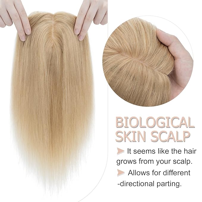 Hair Toppers for Women Real Human Hair No Bangs, 13 * 15 cm Larger Silk Base 150% Density Clip In Topper Hairpieces, Wiglet Top Pieces Add Volume -14 Inch 27 Dark Blonde