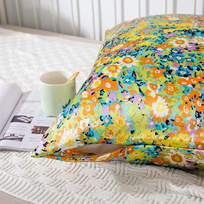 SLPBABY Silk Pillowcase for Hair and Skin with Hidden Zipper Print (Queen, Pattern14)