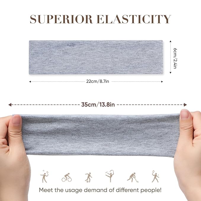 9 Pack Headbands for Women Non Slip - Elastic Cotton Fabric - Sweat Absorption - Soft Cloth Hair Bands for Women's Hair, Stretchy Sports Headbands for Workout Yoga Gym - C
