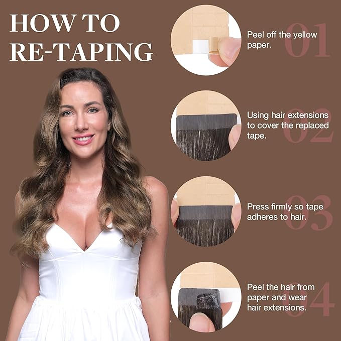GOO GOO Tape in Hair Extensions Human Hair, 4/26/4 Balayage Chocolate Brown to Honey Blonde, 20inch 50g 20pcs, Skin Weft Seamless Invisible, Silky Straight with Thick Ends, Remy Human Hair