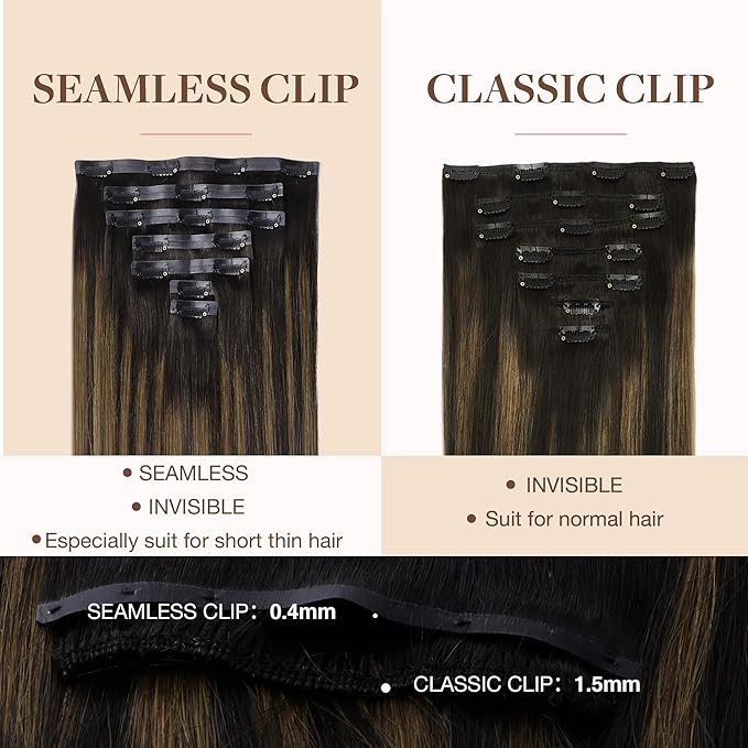 GOO GOO Clip in Hair Extensions Real Human Hair, Remy Human Hair Extensions Clip ins for Women, Natural Human Hair, 24inch 120g 7Pcs, 2/6/2 Balayage Dark Brown to Chestnut Brown