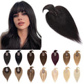 SEGO Hair Toppers for Women Real Human Hair With Bangs, 7 * 13CM Silk Base 100% Remy Human Hair Clip in Top Wiglet Hairpieces Add Volume /14 Inch Natural Black