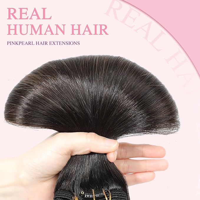 PINKPEARL Clip in Hair Extensions Real Human Hair #1B/4/27 Balayage Natural Black to Chocolate Brown and Caramel Blonde Clip in Hair 7pcs 120g 16inch Human Hair Extensios Clip ins(#1B/4/27-16)