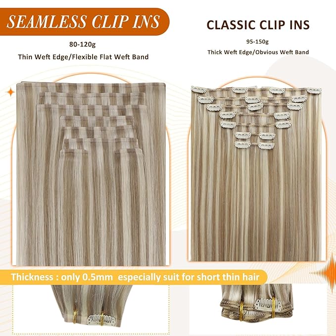 Full Shine Blonde Clip in Hair Extensions Dirty Blonde with Highlights Hair Extensions 16 Inch Real Hair Extensions Clip in Golden Blonde Ease of Use 8 PCS 120 G