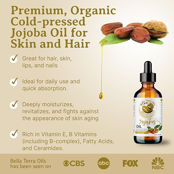 Bella Terra Oils Pure Golden Jojoba Oil – 1gallon, Cold Pressed, Non-GMO, Versatile Beauty Care – 1gallon, Perfect for Hair, Skin, and Nails
