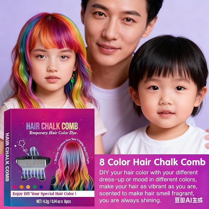 Festive Fun Hair Chalk Combs,2026 NEW Hair Color Comb Temporary Hair Chalk Comb,8/10 Color Washable Hair Chalk Set Hair Chalk Comb Temporary Bright Washable Hair Color Dye (10 Colors)