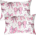 Bow Pink Satin Pillowcase for Hair & Skin Care, Standard Size Set of 2 - Luxurious Satin Pillow Cover with Envelope Closure(20x26 Inches)