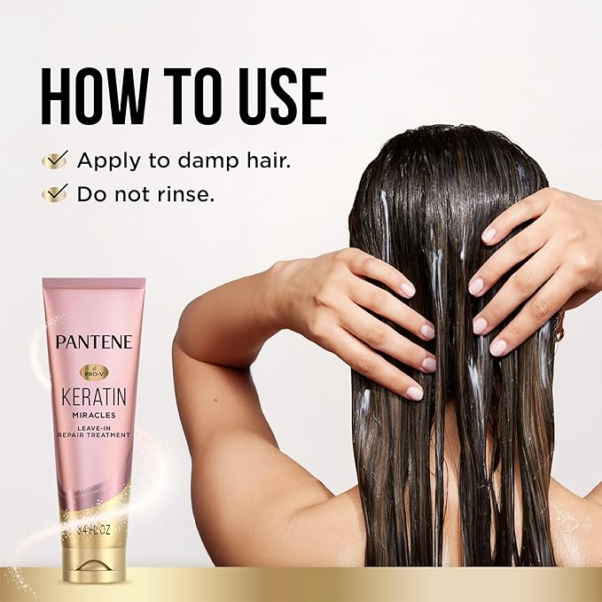 Pantene Keratin Leave-In Conditioner with Argan Oil, Protein Treatment for Dry, Damaged & Color-Treated Hair, Repairs Split Ends & Protects from Damage, Formaldehyde-Free, 8.4 Fl Oz