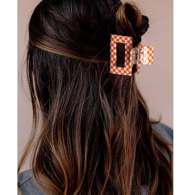 Checkered Hair Claw Clips - 4 PCS, 2 for Thin Hair, 2 for Thick Hair, Cute Clips for Women