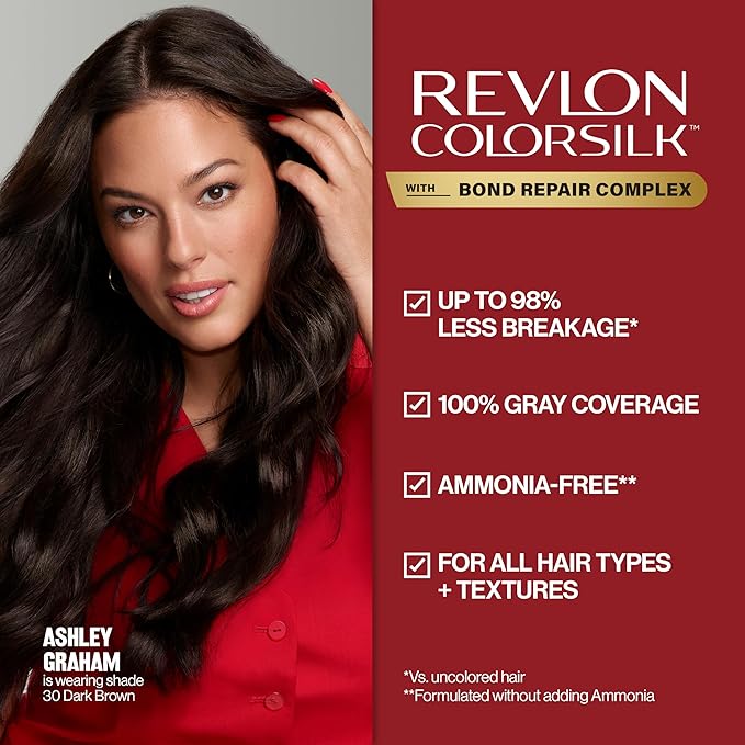 Revlon ColorSilk with Bond Repair Complex, Auburn Permanent Hair Color, 100% Gray Coverage, Ammonia Free Hair Dye, Vegan Keratin, 49 Auburn Brown (Pack of 3)