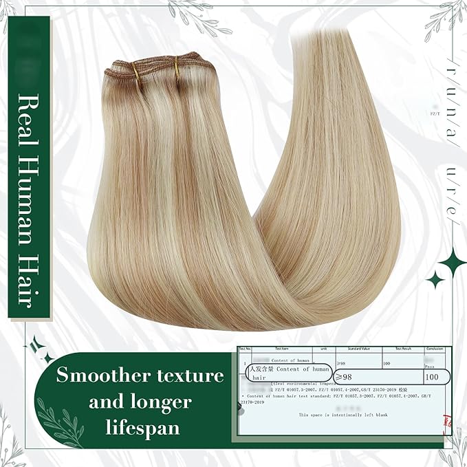 RUNATURE Clip in Hair Extensions, Human Hair Clip in Extensions, Blonde Hair Extensions Clip ins, Full ends, 16 Inch 50g 3pcs #18P60 Ash Blonde Highlight Platinum Blonde