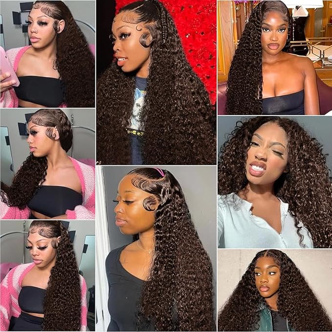 36 Inch Chocolate Brown Deep Wave Lace Front Wigs Human Hair 210 Density 13x6 HD Lace Frontal Wigs Human Hair Pre Plucked Brown Curly Glueless Wigs Human Hair for Women