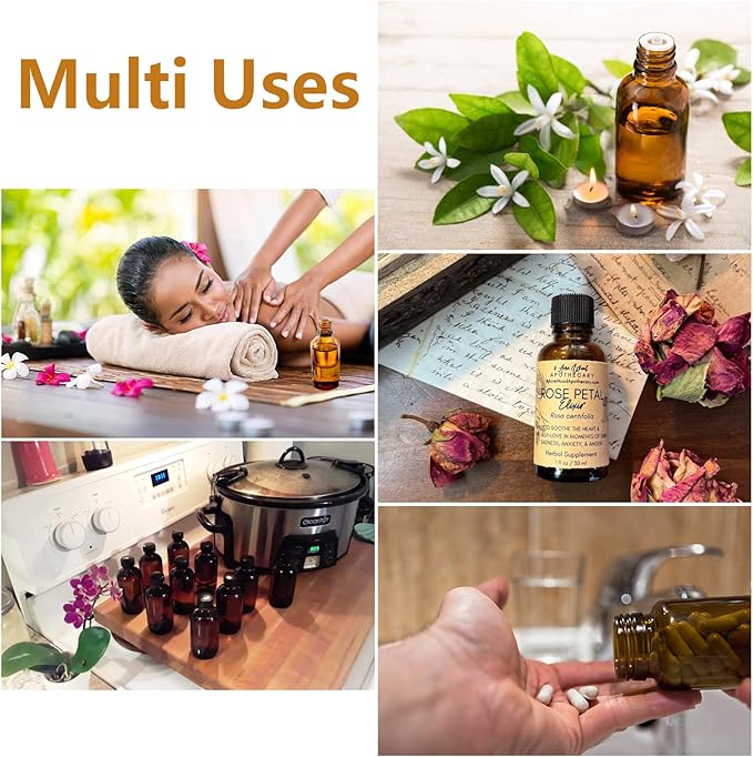 6 Pack 2oz Amber Glass Bottles for Vanilla Extract, Boston Round Leak-Proof Brown Glass Jars with Caps, Bonus Funnel - Ideal for Homemade Extracts, Essential Oils, DIY Christmas Party Gift Supplies