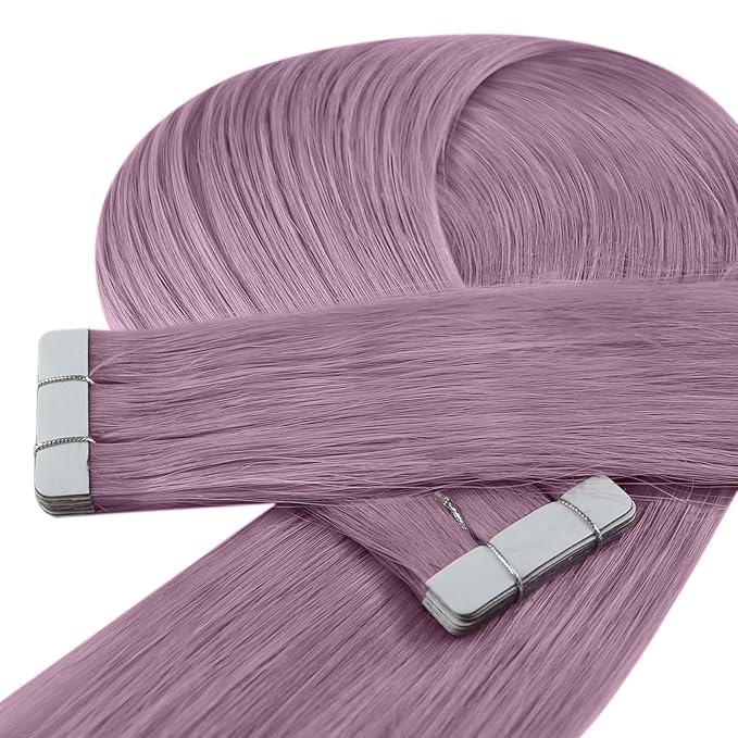 YoungSee Tape Hair Extensions Light Purple Long Hair Extensions Tape in 22 Inch Invisible Tape in Hair Extensions Human Hair Purple for Experimenting colors