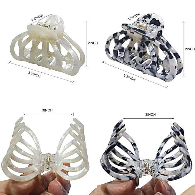 Fashion Tortoise Hair Clips for Women Resin Medium Hair Claw Clip for Fine Hair Non Slip Grip Hair Jaw Clips 2PCS in Set (Marble & Pearlscent)