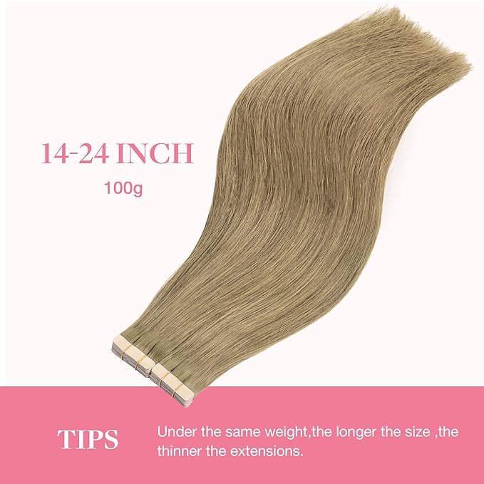 GOO GOO Tape in Hair Extensions Human Hair, 7 Bronde, 26inch 120g 40pcs, Skin Weft Seamless Invisible, Silky Straight with Thick Ends, Remy Human Hair