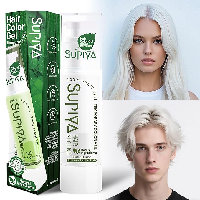 Temporary Hair Styling Color Serum, Green Blue Purple Red Hair Dye Color Gel Washable Natural Instant Hair Color Wax for DIY Hairstyle for Kids Men Women(White#89)