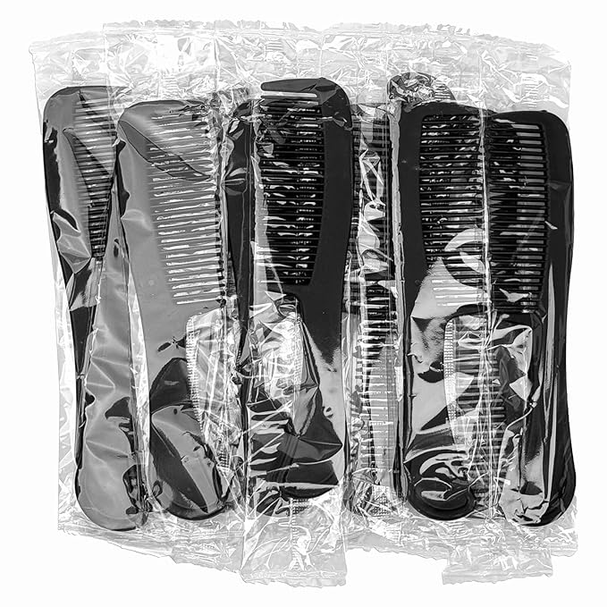 Bulk Hair Combs, Combs Individually Wrapped, Hair Combs in Bulk for Women, Kids, Hotel, Airbnb, Shelter, Homeless, Charity, and Church (Black) (5.9 inches, 30, Count)