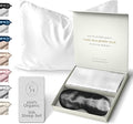 SUNDAYSILKS™ Mulberry Silk Pillowcase Set of 2, Queen Size, Midnight Black Silk Sleep Mask Included