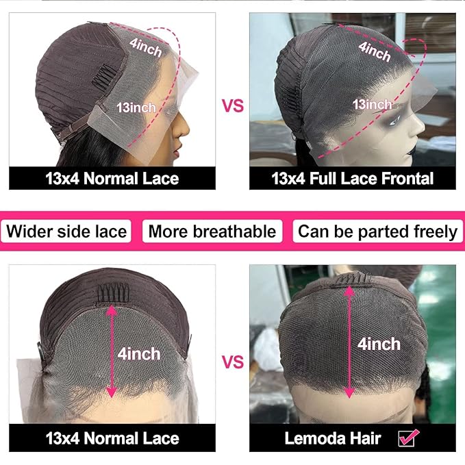 Lemoda Full 13x4 Body Wave Lace Frontal Virgin Human Hair Wigs 210% Density Top 15A HD Transparent Lace Frontal Wig Unprocessed Human Hair Wigs Pre Plucked Natural Hairline 18Inch