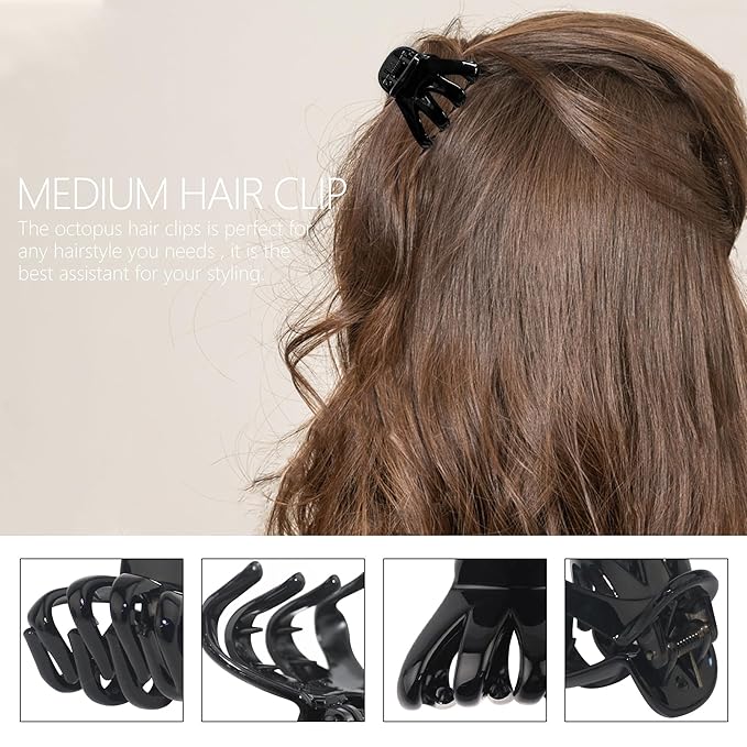 4cm Octopus Claw Clips for Clamp Half-up, 9 Pcs Colorful Small to Medium Hair Clips for Women and Girls Thick Cruly Hair, Non-slip, Durable, Hair Styling Accessories.(Transparent Color)