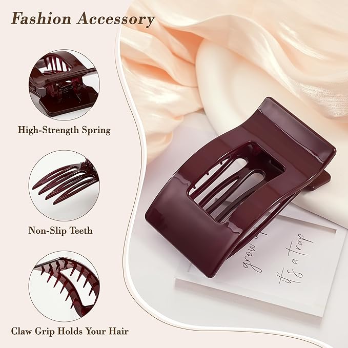 Flat Hair Clips for Women, 6 Pcs Non-Slip and Gentle Flat Claw Clips for Women with Head-Conforming Design and High-Strength Claw Grip, Versatile Colors for Chic and Elegant Look
