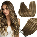 Full Shine Human Hair Extensions Tape in Color 4/24/4 Balayage Brown And Blonde Human Hair Tape in Extensions 24Inch Long Remy Skin Weft 100G Double Sided Extension 40Pcs for Women