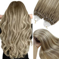 YoungSee Micro Link Hair Extensions Human Hair Balayage Blonde Micro Bead Hair Extensions Real Human Hair Light Brown Ombre Platinum Blonde Microloop Hair Extension 18In for Wedding 50g 50s