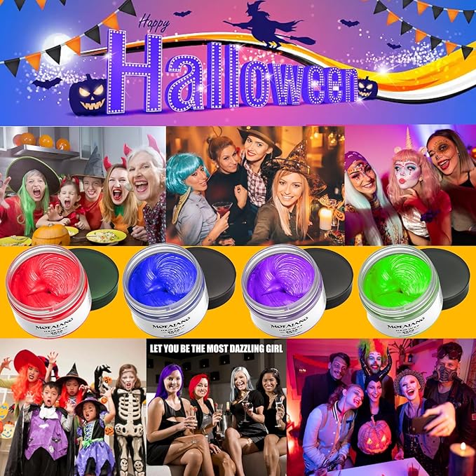 Temporary Hair Color Chalk, Hair Wax Color For Birthday,Party, Cosplay DIY, Halloween, Christmas (4, Red Blue Purple Green)