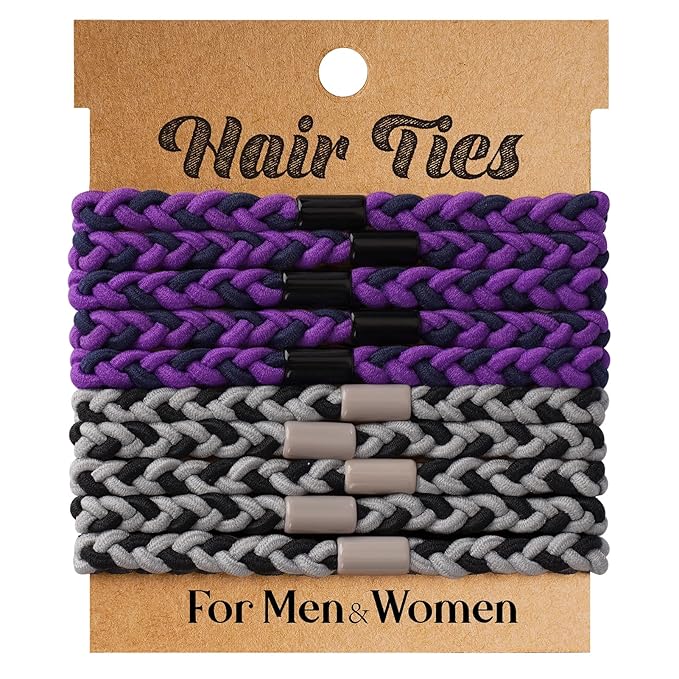 EasYoung 10pcs Braided Men's Hair Ties for Buns, Curly, Thick Dense Hair - Elastic Coils for Men & Women, No Crease