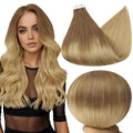 Full Shine Tape ins 12Inch Tape in Hair Extensions Human Hair Seamless Double Sided Tape Balayage 10 Light Brown Fading to 14 Golden Blonde Invisible Remy Tape in Human Hair Extensions 30G 20Pcs
