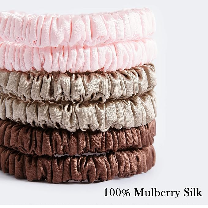 Silk Scrunchies Pack of 6 Pure Mulberry Silk Hair Ties with Elastic Band Silk Scrunchie for Hair No Damage