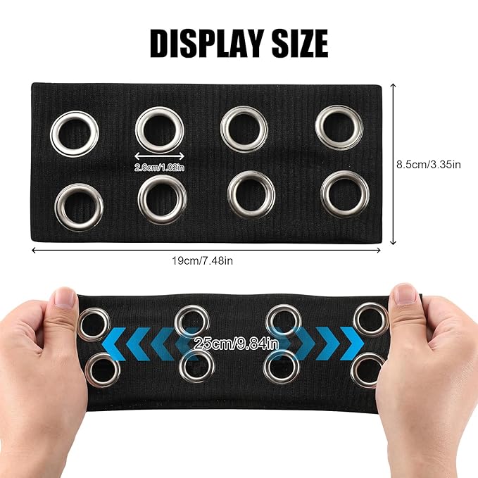 papasgix Grommet Headband for Women, Y2K Elastic Headband Wide Black Hair Band with Holes Metal Rock Style 2000s Hair Accessories (1, Black)