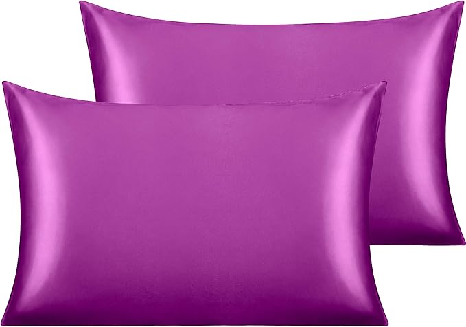 NTBAY 2 Pack Satin Queen Pillowcases for Hair and Skin, Luxurious and Silky Pillow Cases with Envelope Closure, 20x30 Inches, Purple