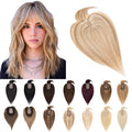 SEGO Hair Toppers for Women Real Human Hair With Bangs, 7 * 13CM Silk Base 100% Remy Human Hair Clip in Top Wiglet Hairpieces Add Volume /18 Inch Golden Brown&Bleach Blonde