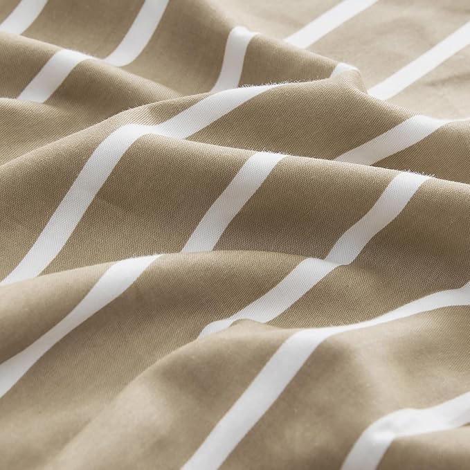 JELLYMONI 100% Natural Cotton Striped Queen Pillowcases Set, 2 Pack Khaki and White Stripes Pattern Printed Pillow Covers with Envelope Closure(Pillows are not Included)