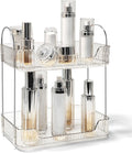 Bathroom Counter Organizer Countertop Storage Skincare Countertop Makeup Organizer Cosmetics Skincare Organizers Holder for Perfume-Clear white-silver pole