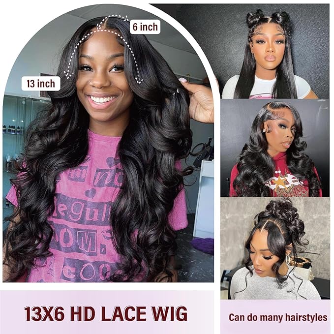 13x5 HD Lace Front Wigs Human Hair Pre Plucked Body Wave Wigs for Women 180% Density 13x5 Frontal Human Hair Bleached Knots with Baby Hair 34inch