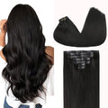 GOO GOO Clip in Hair Extensions Real Human Hair, Remy Human Hair Extensions Clip ins for Women, Natural Human Hair, 18inch 110g 7Pcs, 1B Natural black