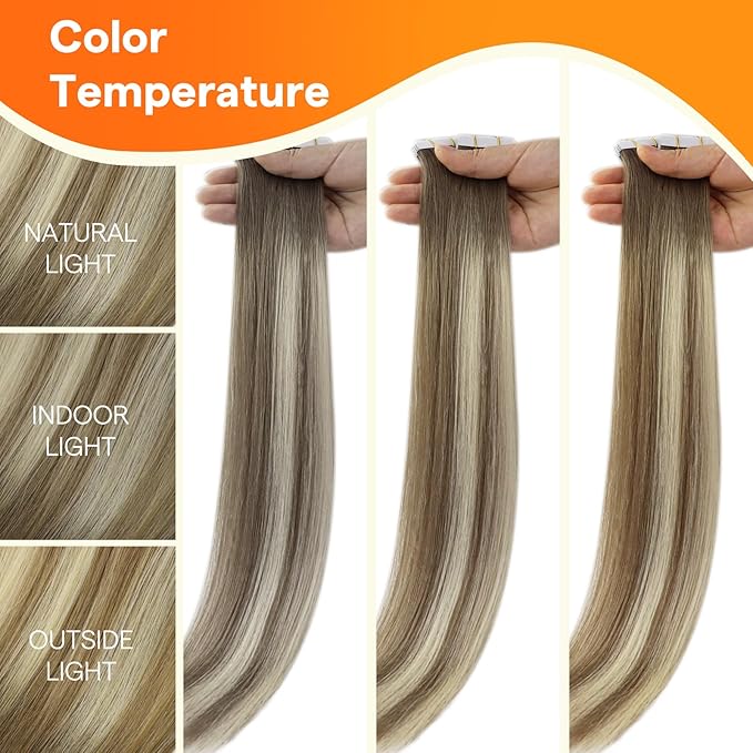 Full Shine Invisi Edge Tape in Hair Extensions 18 Inch Color Darkest Brown and Light Brown Invisible Machine Remy Balayage Hair Extensions Real Human Hair Tape ins No Knots for Women 20Pcs 50Grams