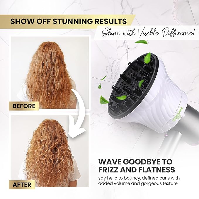 Herbishh Universal Hair Dryer Diffuser - Adjustable 3.5-8 cm, Rotary Clip for Curly & Wavy Hair, Even Heat, Reduces Frizz & Adds Volume, Heat-Resistant Air Hood for Effortless Curl Definition (White)