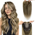 Hair Toppers for Women Real Human Hair, 65g 6x7inch Base Toppers for Women with Thinning 14inch Chocolate Brown Mixed Caramel Blonde Cover Gray Roots Add Volume (#4/27/4Toppers-14inch)