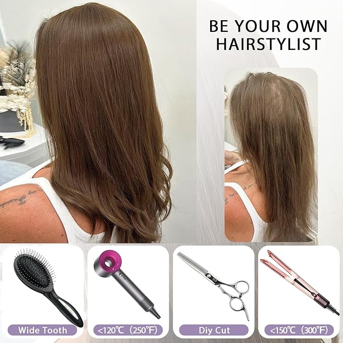 Toppers Hair Pieces for Women #TAC, 3x5 Inch Injected Silk Base 12 Inch Length 130% Density Real Human Hair Toppers