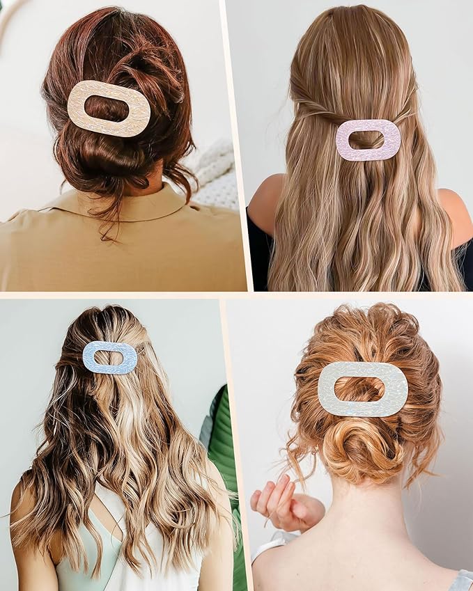 Mesovor 4 Pack French Flat Hair Clips for Women, 3.74" Nonslip Stylish Round Duckbill Lay Flat Hair Claw | Side Slide Volume Flat Hairclips for Lying Down, Yoga, Driving (Mermaid Crack)