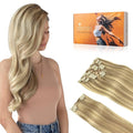 DOORES Clip in Hair Extensions Real Human Hair, Light Blonde Highlighted Golden Blonde 150g 9pcs 18 Inch, Real Hair Extensions Clip in Human Hair Natural Thick Human Hair Extensions Clip ins Straight
